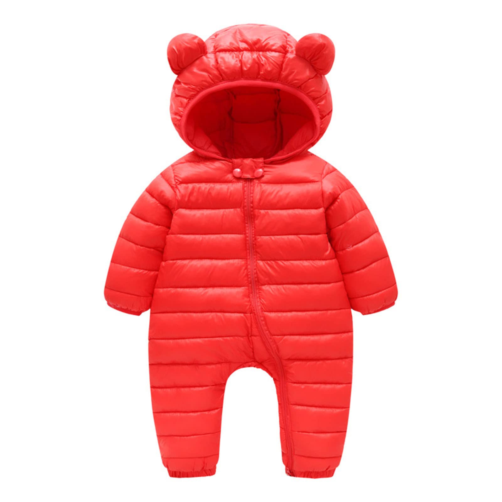 Generisch Traje de nieve cálido para bebé recién nacido, con orejas de oso, abrigo de plumón, pelele acolchado, ropa de abrigo de invierno, niño 92, rojo, 18-24 meses