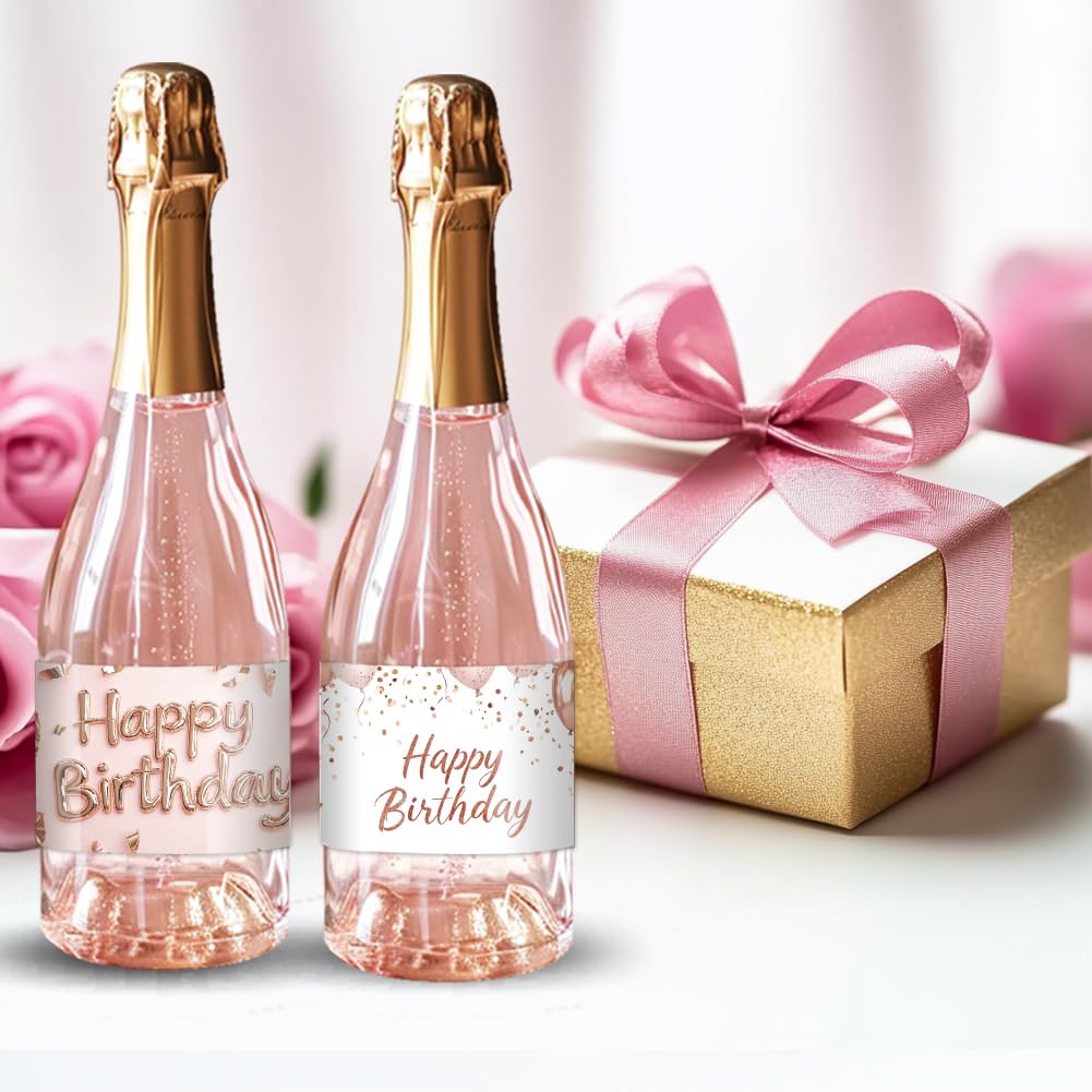 PH PandaHall 40pz Etichette per Bottiglie di Vino Adesivi per Bottiglie di Vino Happy Birthday, 4 Stili Adesivo Etichetta Vino Adesivo Rosa Dorato per Cocktail Anniversario, 9x5cm