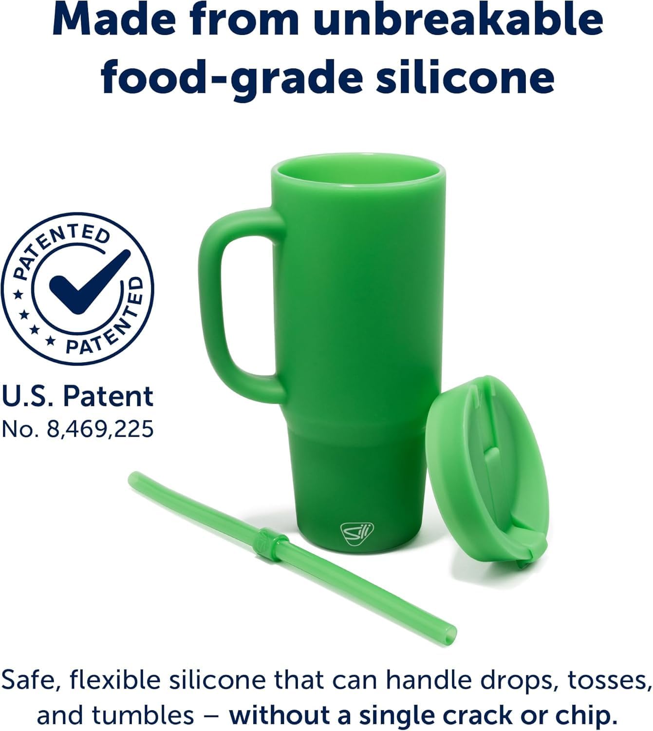 Silipint 32oz Silicone Humbler Tumbler with Handle, Flip Lid and Straw – BPA-Free, Non-Toxic, Unbreakable, Microwave, Dishwasher Safe – Perfect for Tea, Cold Water, Classic Green - Pack of 2