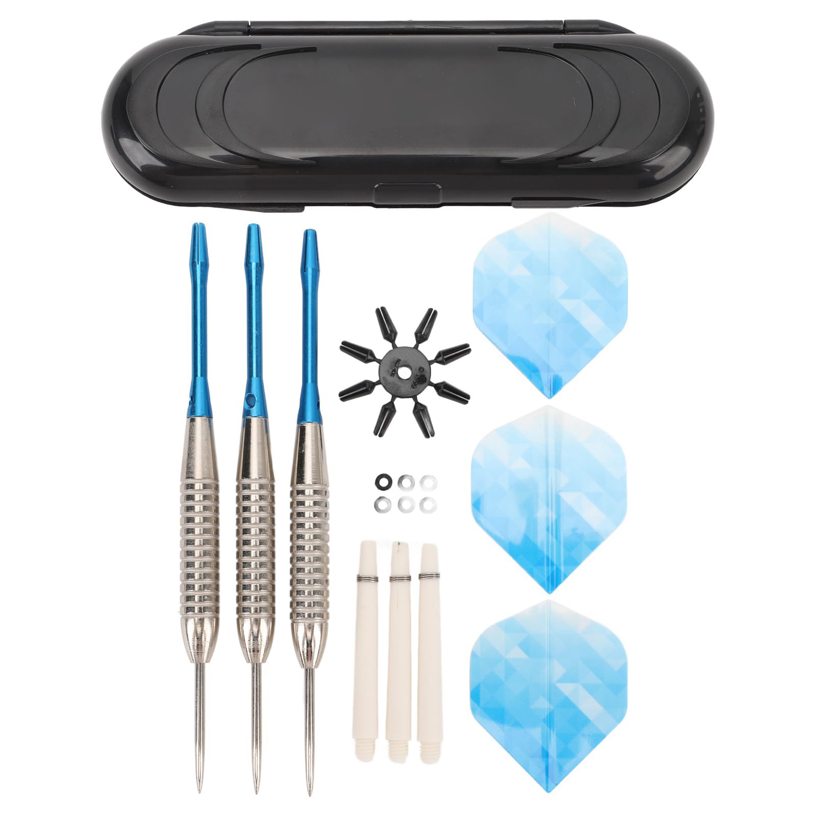 Wakects Steel Tip Darts Set, Darts Knurled Grip Deep Lightweight Aluminum Shaft and PET Flights with Storage for Beginners Game Rooms Offices (Blue)