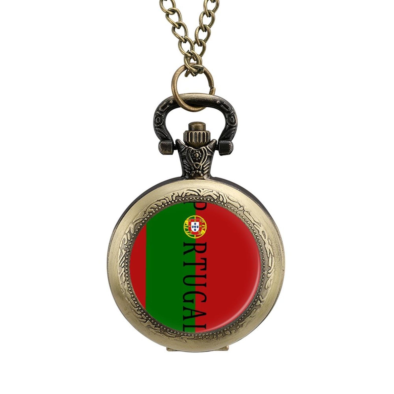 Portugal Soccer Football Vintage Pocket Watch with Chain Numerals Scale Christmas Graduation Birthday Gifts Valentine's Day Coppery-Style