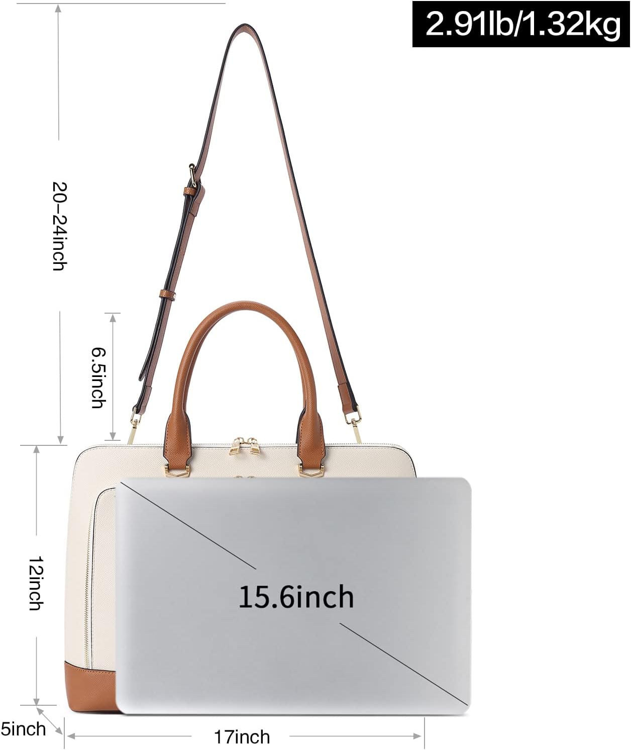 CLUCI Leather Briefcase for Women 15.6 Inch Laptop Business Computer Ladies Stylish Work Handbags Shoulder Bag - Image 3