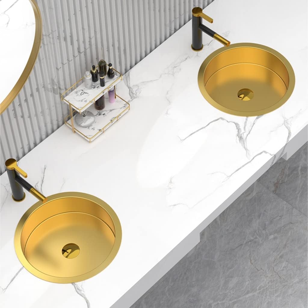 Kitchen Sink Kitchen Sinks Brushed Round Golden Bar Prep Sink ?Single Bowl ?Bar Prep Kitchen Sink Thicken 304 Stainless Steel Drop-In Or Installatio,Gold-39.5x9.5cm