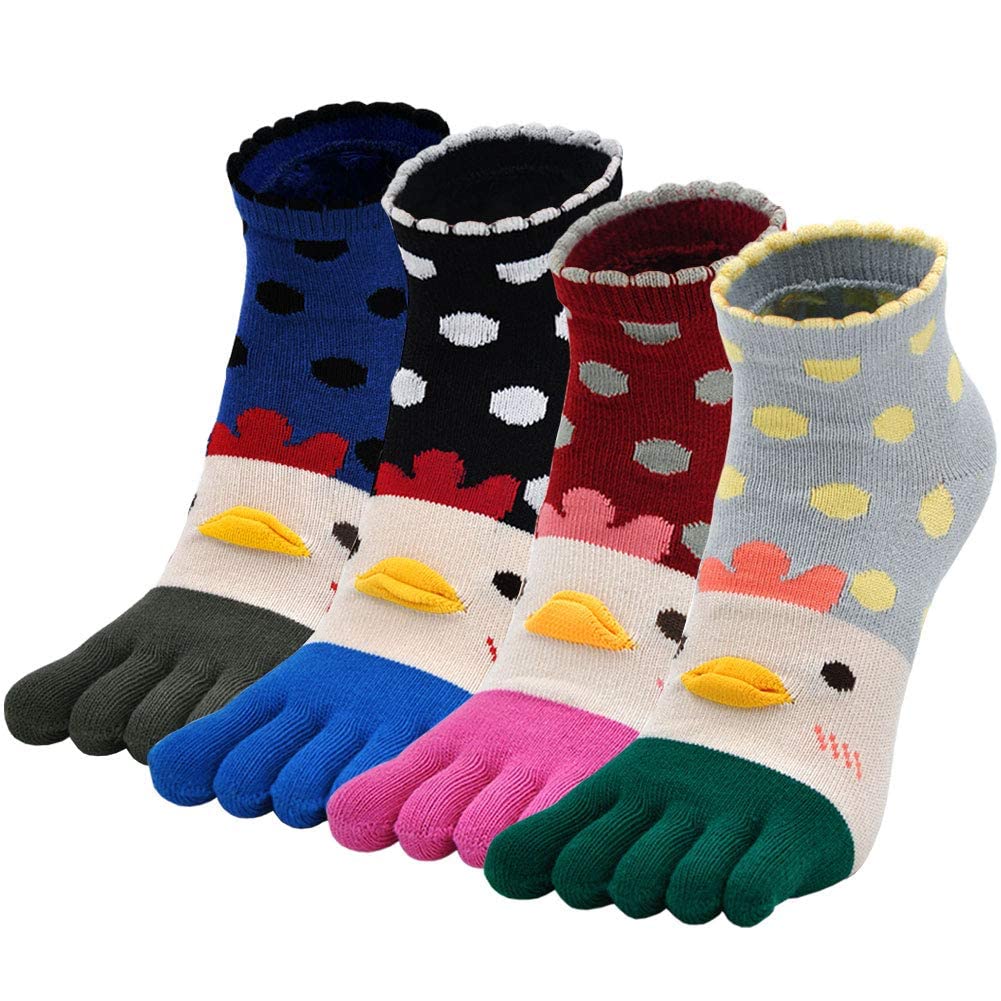 Womens Toe Socks Ladies Five Finger Cotton Socks, Funny Cute Cat Animal Ankle Socks Ladies Novelty Sports Socks with Toe, Christmas socks(4 Pairs)