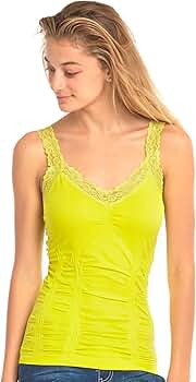 Tank Top - Women's Stylish Wrinkled Scoop Neck Lace Straps