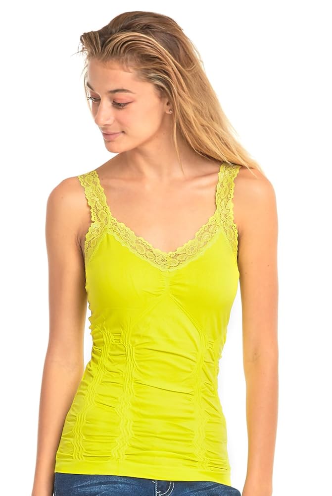 Tank Top - Women's Stylish Wrinkled Scoop Neck Lace Straps
