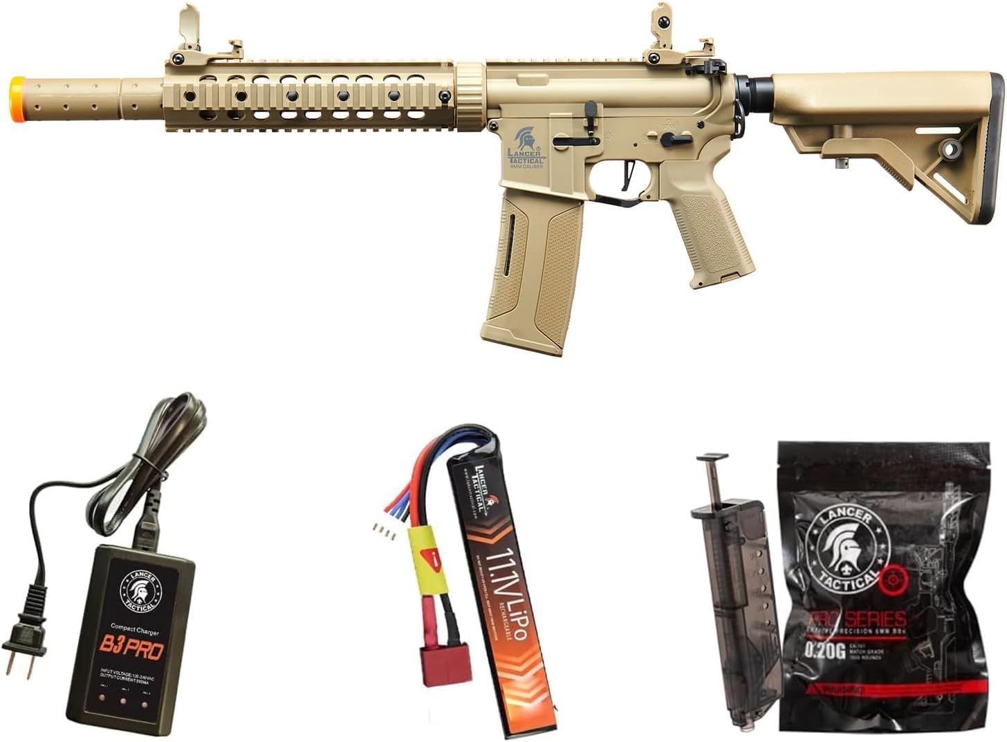 Lancer Tactical Gen 3 M4 Carbine SD 10'' Airsoft with Programmable Mosfet/ETU-Electric Full/Semi-Auto AEG Rifle (Lipo Battery & Charger Included)