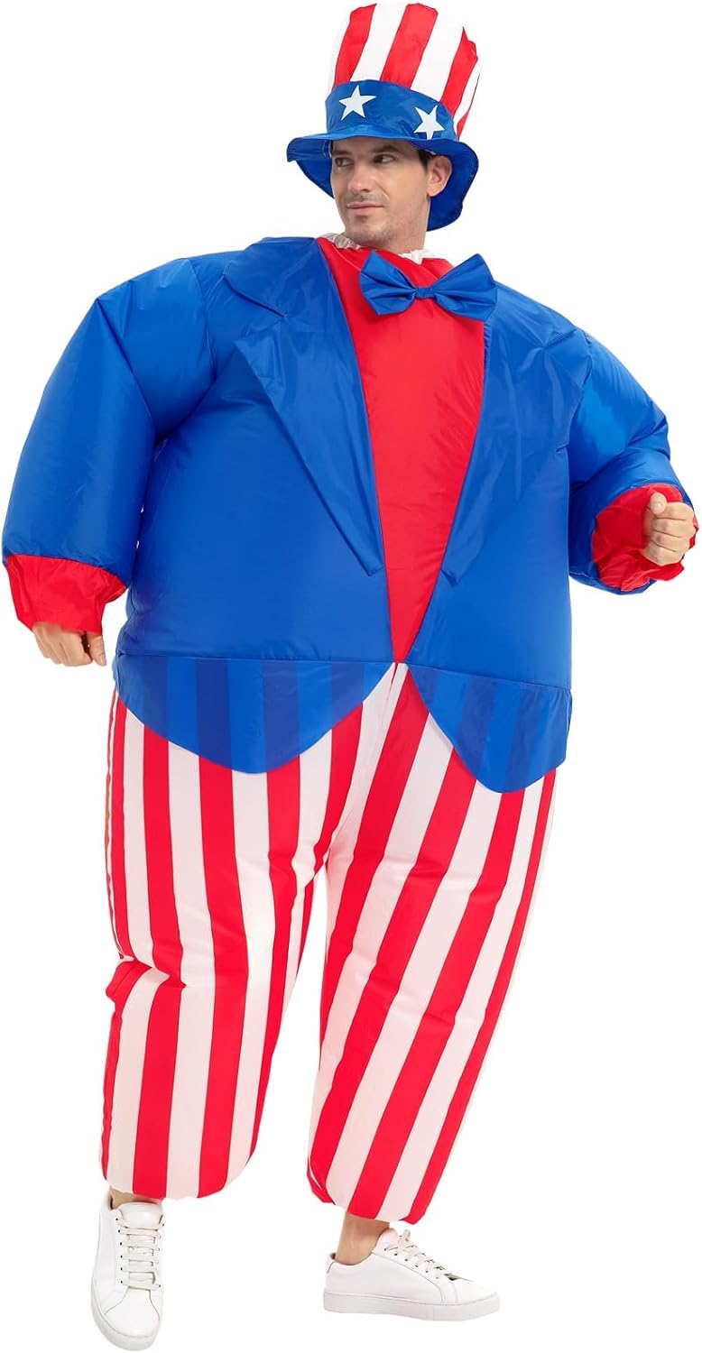 Inflatable Uncle Sam Costume Adult | July 4th, American Independence Day, Patriotic Party, Includes Hat