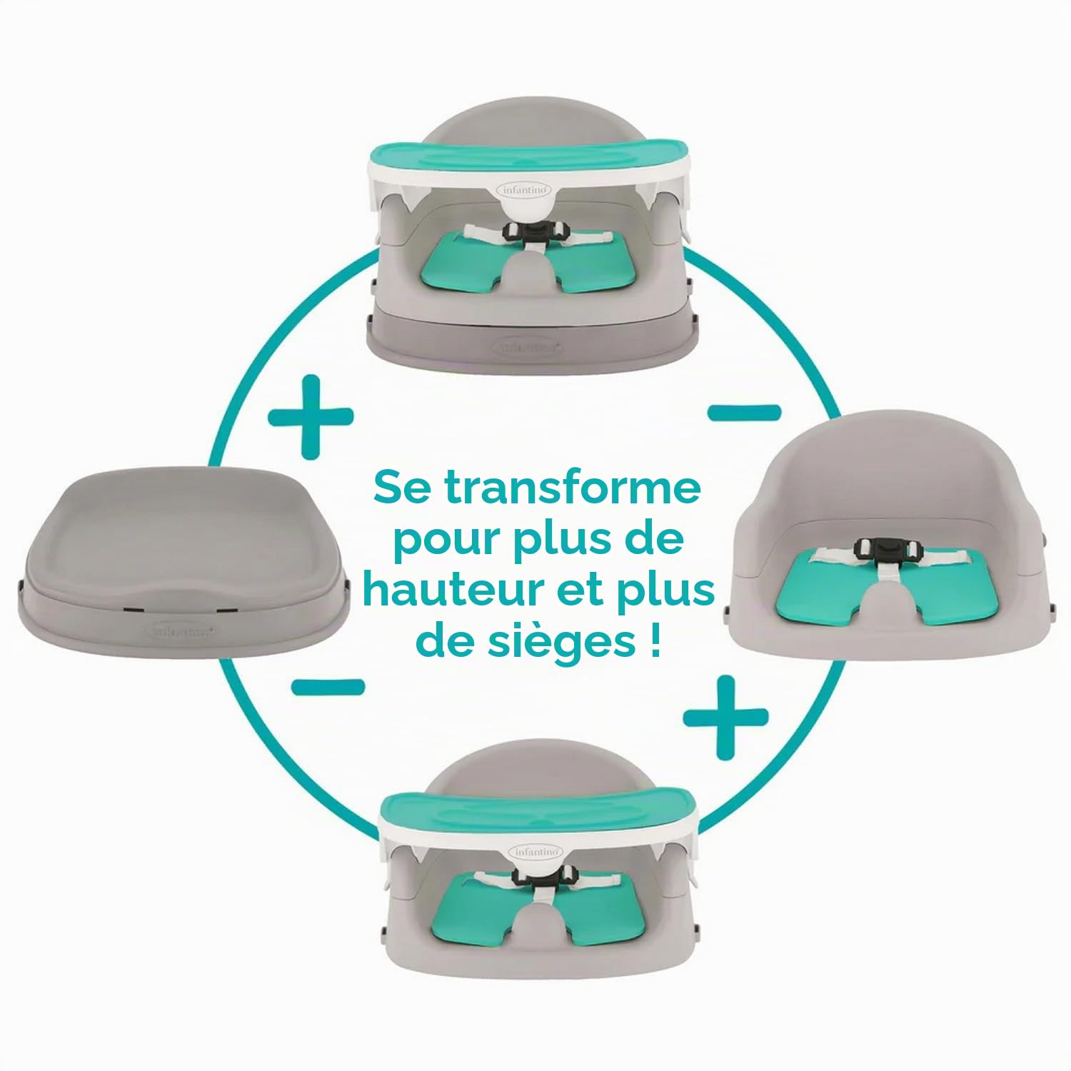 INFANTINO Siège rehausseur Duo évolutif de Luxe 4 en 1, 2 sièges en Un pour 2 Enfants en même Temps - Un siège rehausseur pour bébé de Plus de 4 Mois, Un siège réhausseur pour Les 3 Ans et Plus