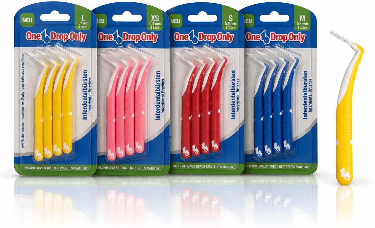 One Drop Only Interdental Brushes Set – 4 Sizes (XS, S, M, L) – 32 Brushes Total (4 x 8 pcs) – Flexible Dental Cleaning Brushes – Daily Oral Care – German Oral Care Brand
