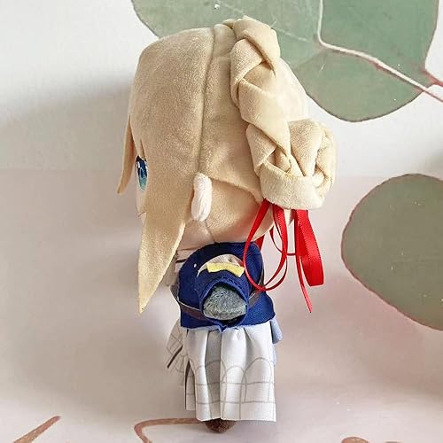 Miniatura 4 de JCvCX Peluche de niña violeta de 10 pulgadas con banda de pelo rojo, figura de peluche, almohada de peluche suave