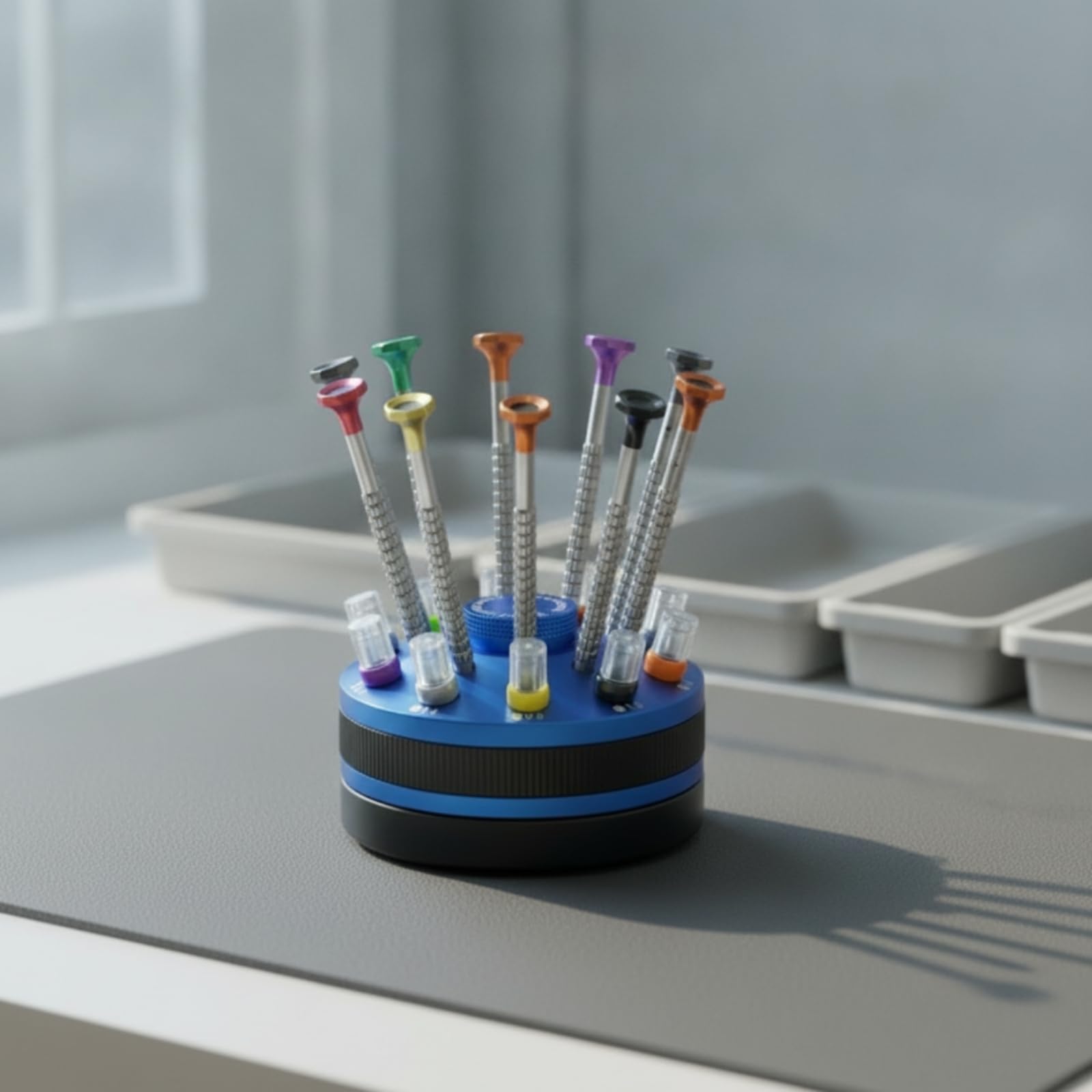 Kit stornilladores con Soporte Giratorio Metálico Kit Reparación Electrónica Antislizante Herramientas para Aficionados, Azul
