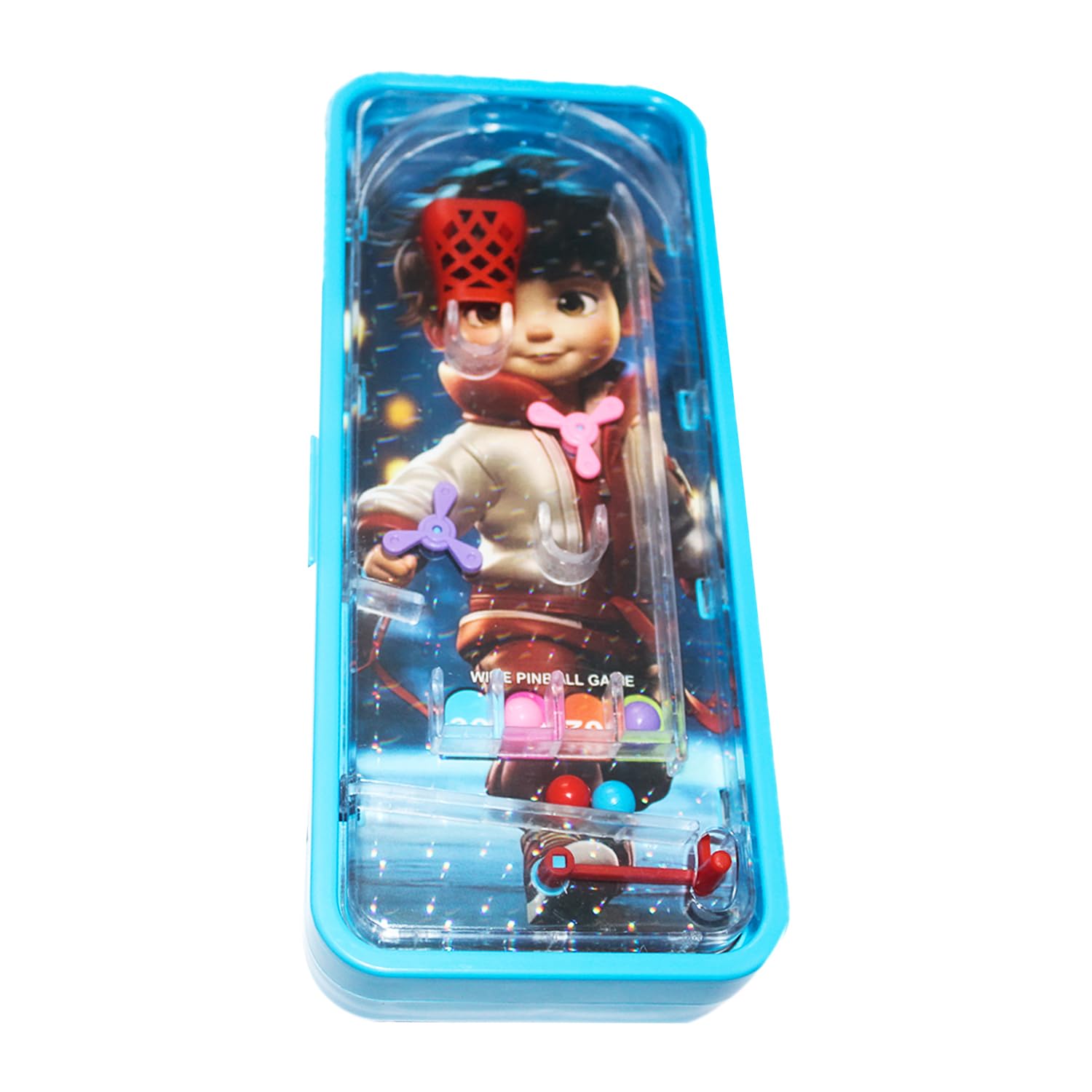 Global Impex Medium Size Plastic Basketball-Themed Pencil Box & Stationery Box with Lock, Compartment & Stencil Partition Tray for Drawing Airplane, Bus, Tea Jug, and More (Blue) Password Protected