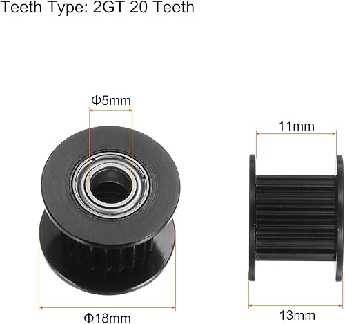 Miniatura 2 de 2pcs 2GT Polea tensora 20 dientes 0.197 in diámetro 0.709 in diámetro correa de aluminio para 0.394 in ancho cinturón 3D impresora CNC accesorios de