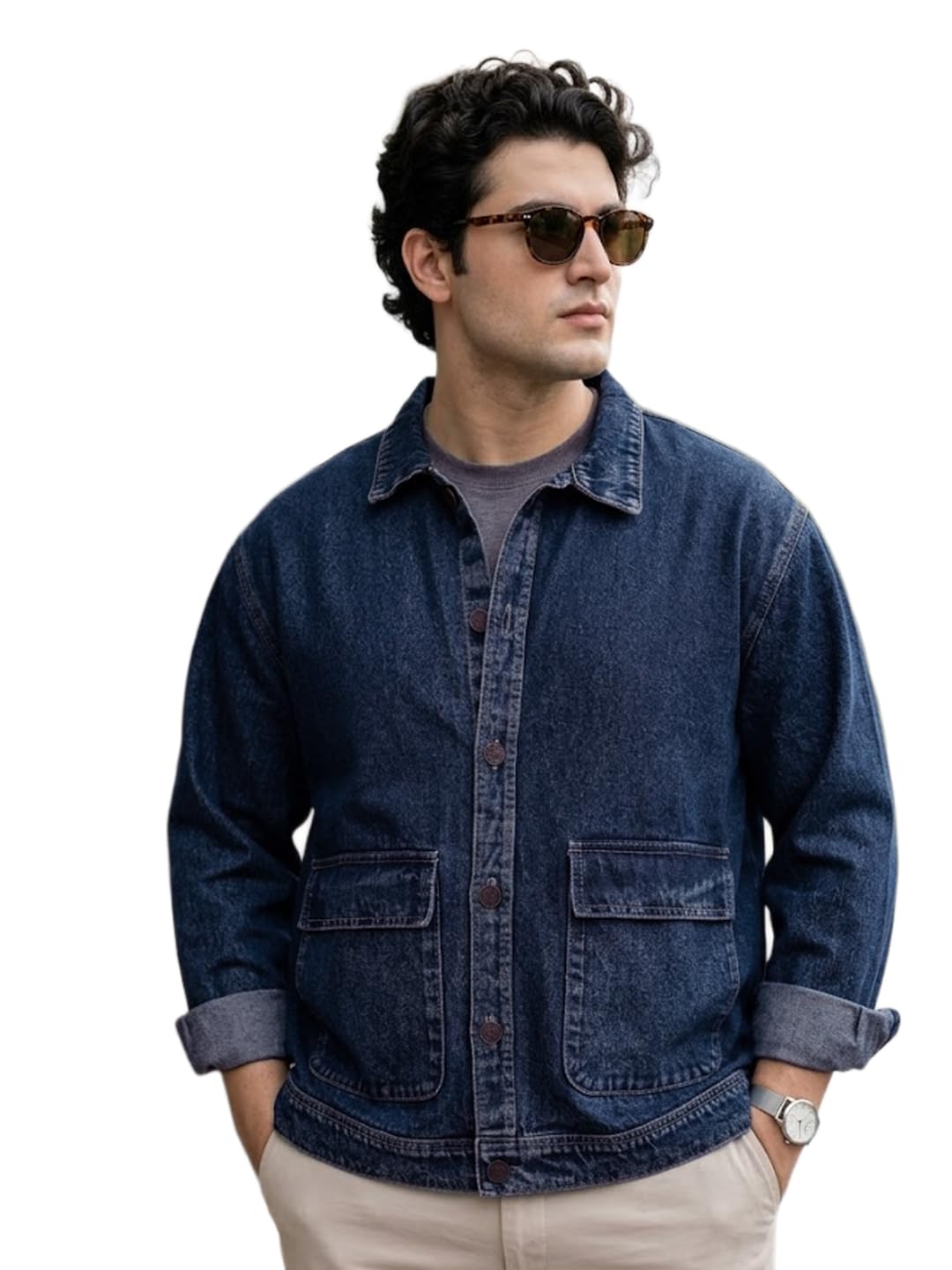 urbano plus Men's Relaxed Fit Full Sleeve Utility Denim Jacket-picture-29