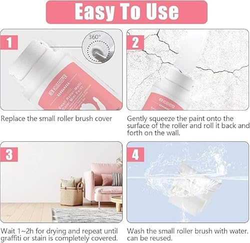 Hpbaggy Wand Reparatur Rollbürste mit Wandreparaturpaste,Wandfarbe ausbessern weiß 100g,Wandfarbe Kleiner Roller,Fleckenentferner wand,für Graffiti Kratzer Flecken Risse und Beschädigte Wände