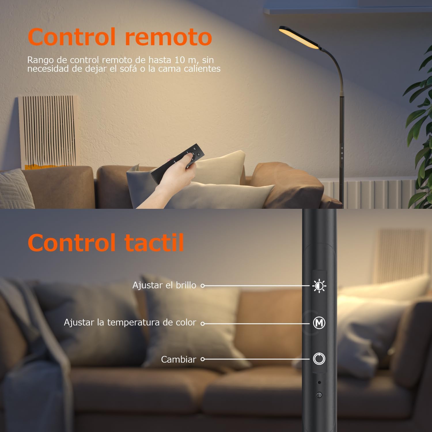 OUSFOT Lámpara de pie LED regulable 170 cm Lámpara de pie 3000-4000-6000 K Control táctil y remoto Lámpara de pie LED de cuello de cisne ajustable para dormitorio Sala de estar Oficina