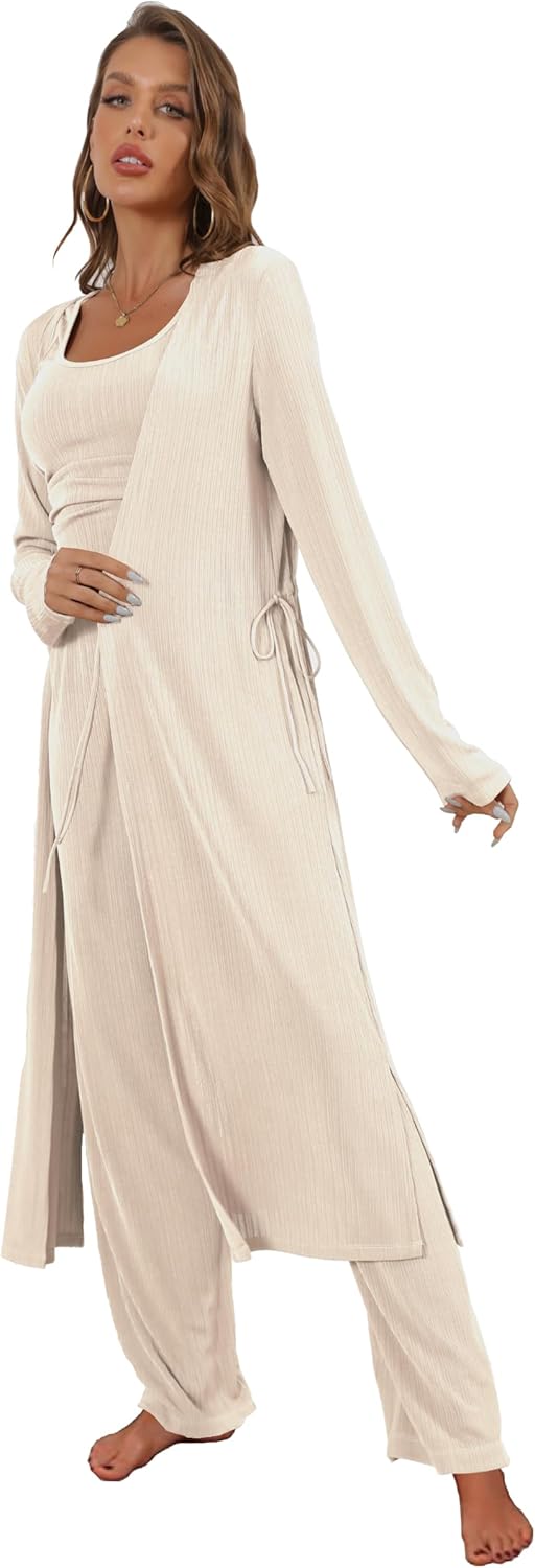 Women's 3 Piece Lounge Set Open Front Cardigan Pajamas Set - Image 3