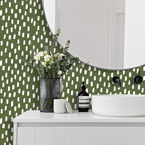 Vista 36 de HAOKHOME Papel tapiz para despegar y pegar, diseño de puntos modernos y bohemios, extraíble, para baño, color caramelo/blanco, papel de contacto
