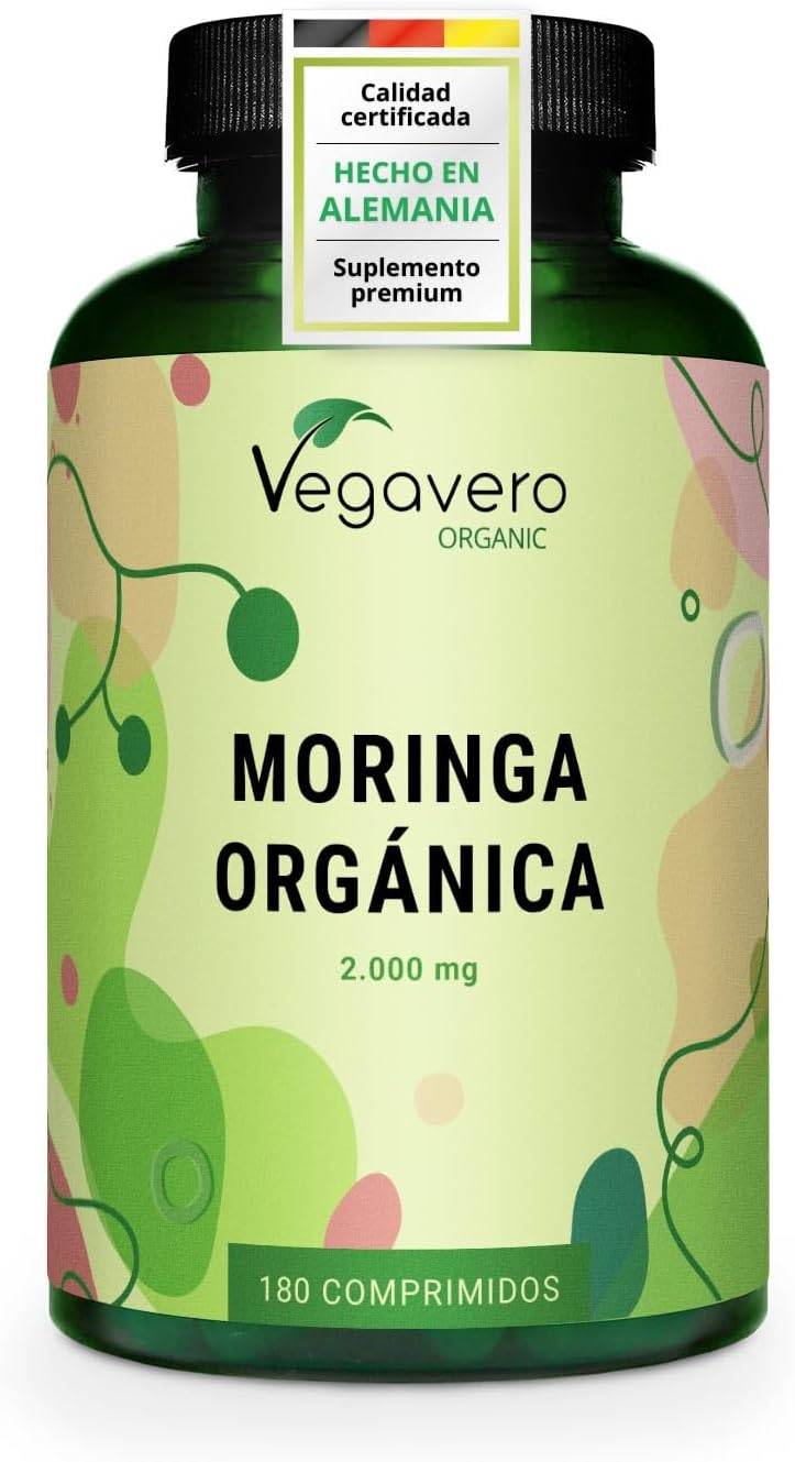 BIO Moringa Oleifera PURA | Dosis Alta: 2000 mg | 180 Comprimidos | SUPERFOOD: Proteínas, Vitaminas, Minerales y Omega 3 | Antioxidante | Vegana | Superalimentos | Vegavero