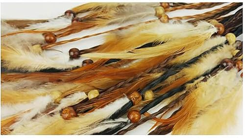 Miniatura 3 de 4 piezas de cuerda para el pelo de plumas gitanas hippies hechas a mano para mujer para cola de caballo bohemia, elásticos con plumas, diadema de