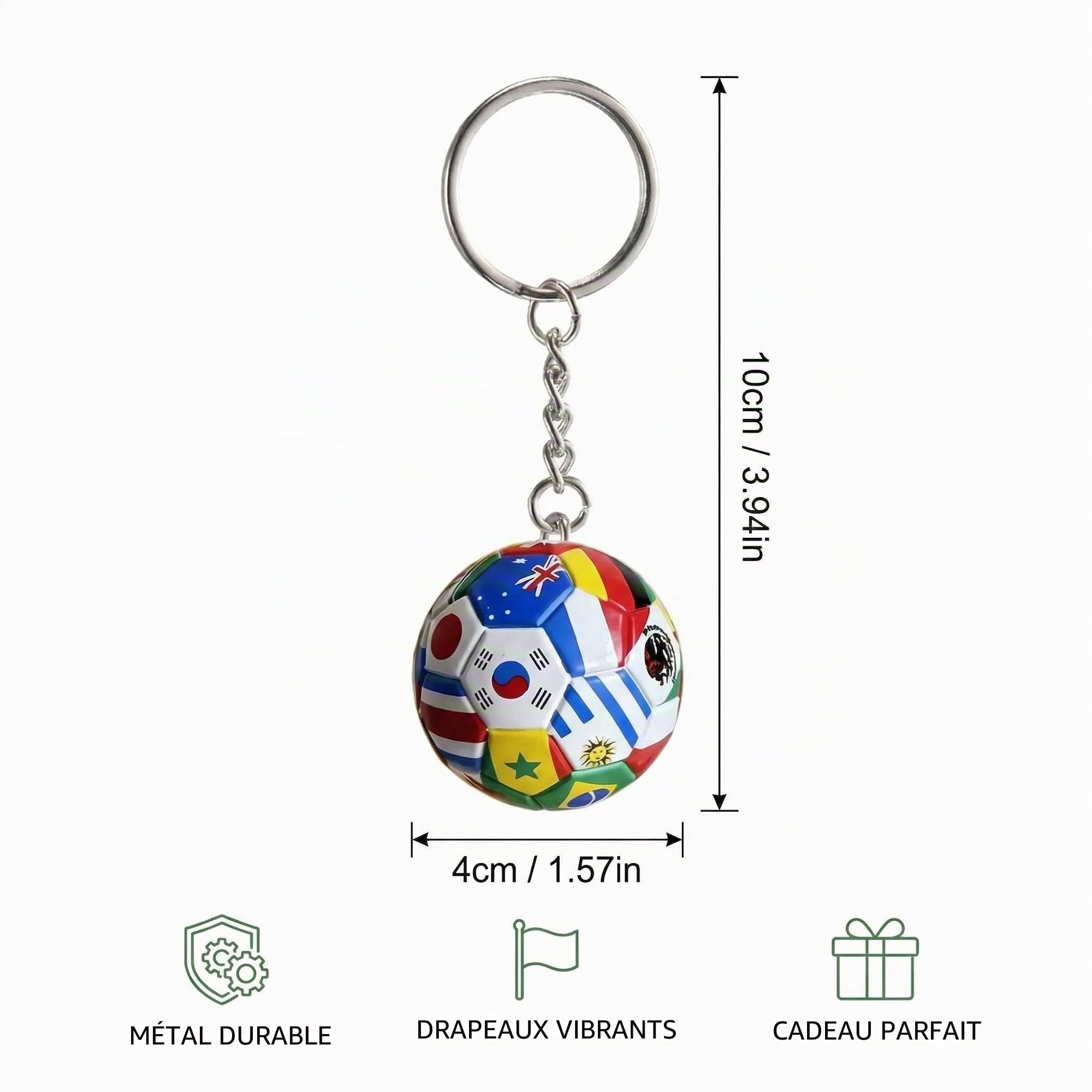 Porte-clés Football 1 Pièce Drapeaux Nations, Souvenir Coupe du Monde 2026 – Accessoire Fan Idéal, Cadeau Homme Femme Enfant