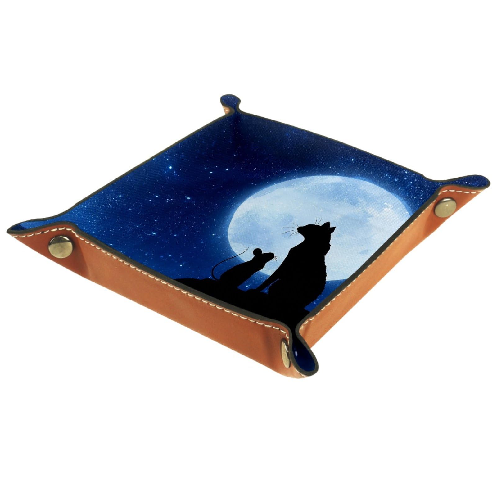 VAPOKF Mouse Cat Moon Dice Trays Quadrilateral Dice Folding Tray Microfiber Leather Holder for Table Games RPG DND, 20.5 × 20.5 cm