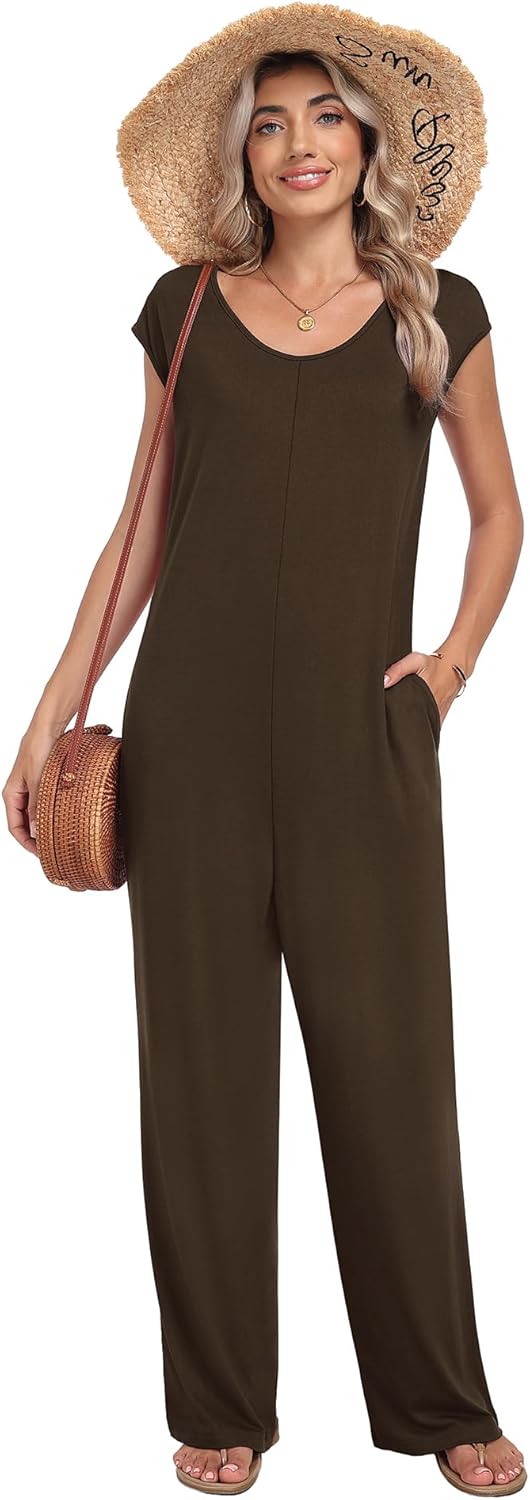 LILBETTER Summer Dressy Jumpsuits for Women One Piece Cap Sleeve Casual Outfits Overalls Wide Leg Rompers with Pockets - Image 2