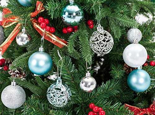 AMS 90ct Christmas Ball Assorted Pendant Shatterproof Ball Ornament Set Seasonal Decorations with Reusable Hand-Help Gift Boxes Ideal for Xmas, Holiday and Part (90ct, Silver) - Thumbnail 3