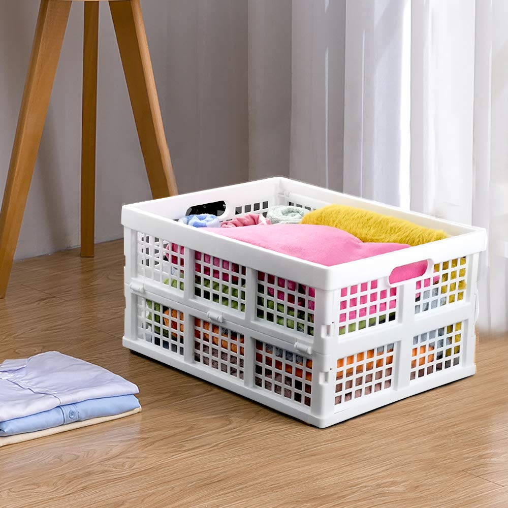 Lot de 4 grandes caisses de rangement pliables en plastique empilables 34 l
