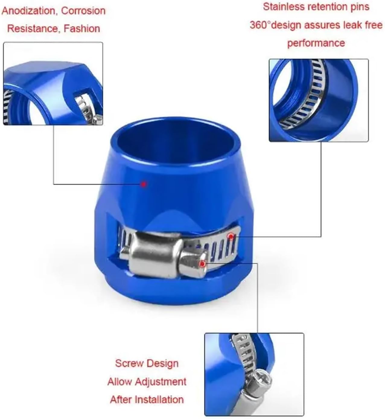 Hose Finisher Clamp 5pc AN4 AN6 AN8 AN10 AN12 Car Hose Finisher Clamp Radiator Modified Fuel Pipe Clip Buckle for Stainless Braided Hoses,Rubber Hoses End Finis(AN10 red)