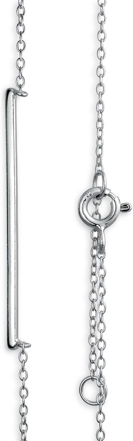 Bling Jewelry Minimalist Delicate Thin Sideways Horizontal Round Tube Curved Bar Slide Pendant Necklace For Women Teen .925 Sterling Silver - Image 2