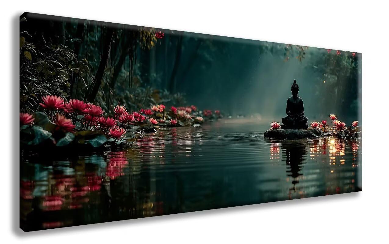 Zen Diamond Painting, obraz diamentowy lotus, dla dorosłych, duży, XXL, 70 x 140 cm, 5D, okrągłe, pełne wiertło, zestaw do majsterkowania, mozaika dla dorosłych, do dekoracji sypialni, na prezent