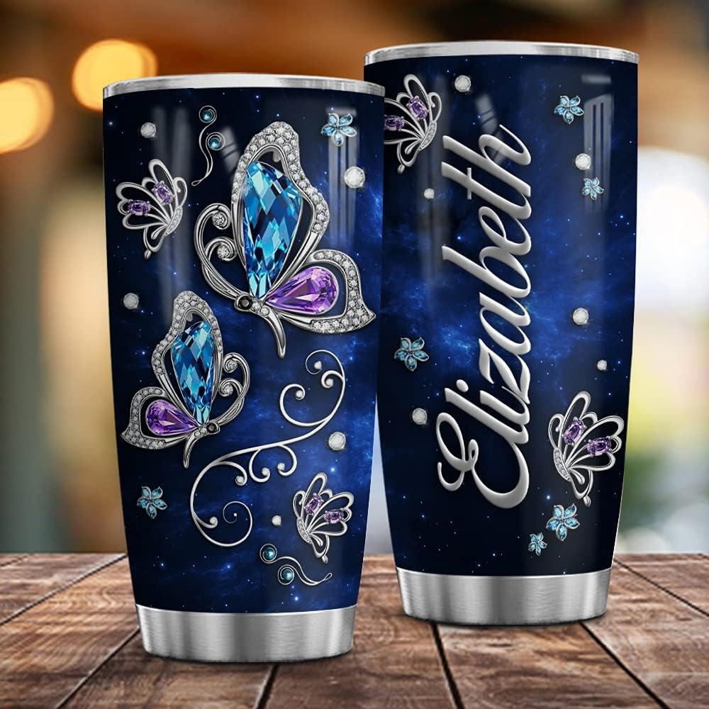 Wassmin Personalized Butterfly Stainless Steel Vacuum Insulated Tumbler With Lid - Custom Name 20 Oz 30 Oz Double Walled Insulated Coffee Cup for Gym Fitness Travel Office Use (Color 3) - Image 4