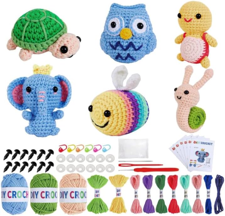 Miniatura 1 de Kit de 6 piezas de ganchillo para principiantes, paquete de inicio de tejido para adultos y niños, kits de animales de ganchillo Amigurumi con