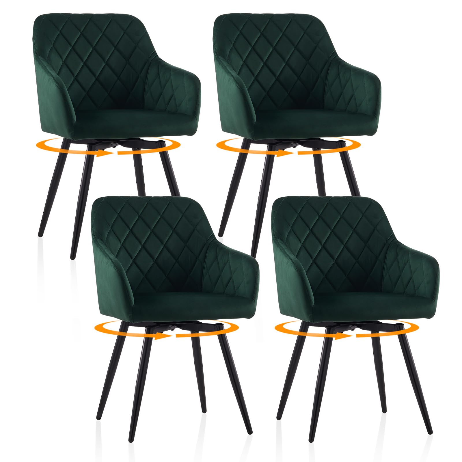 TUKAILAi Velvet Swivel Dining Chairs Set of 4 with Arms, for Kitchen