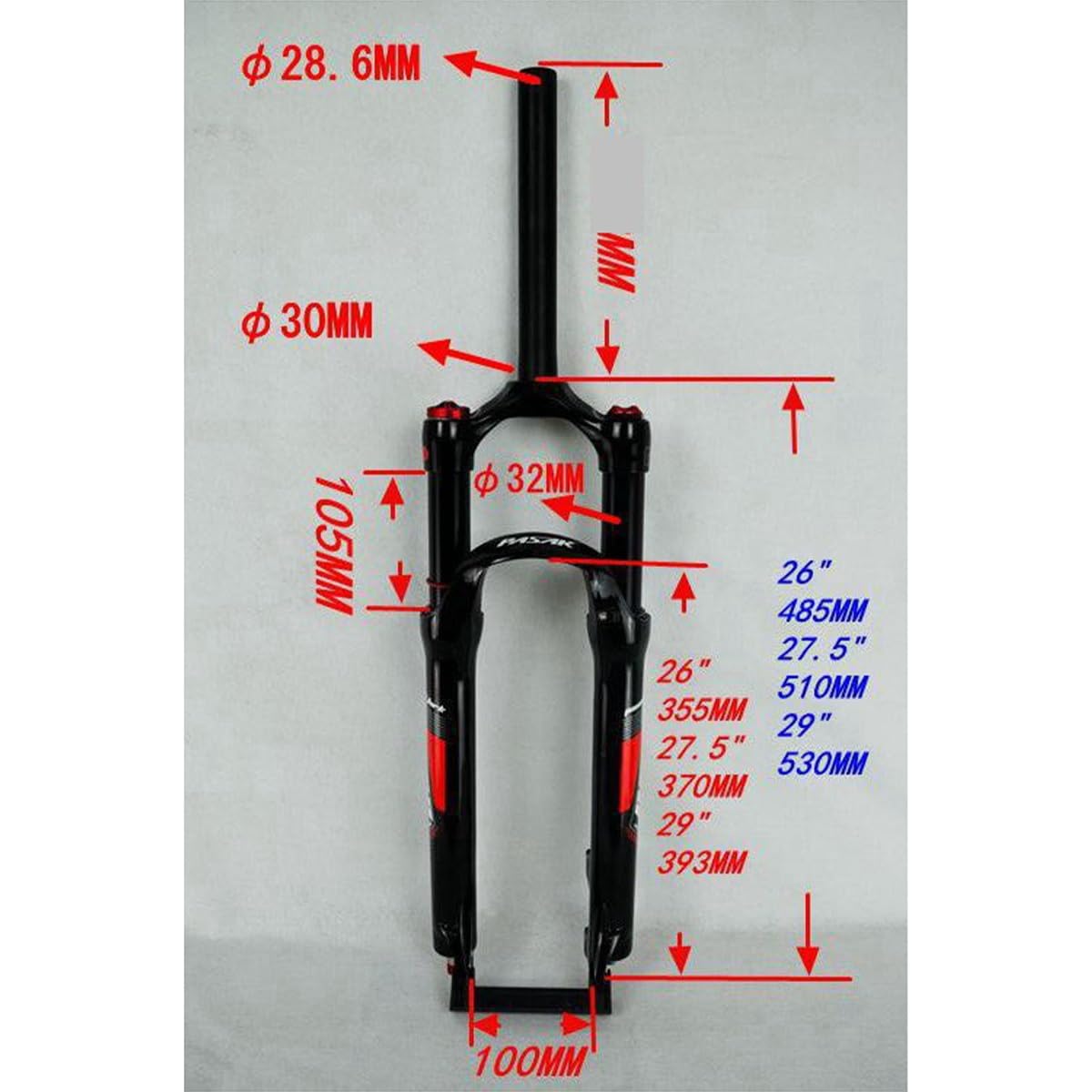 Horquilla de suspensión para Bicicleta de montaña MTB de 26, 27.5 y 29 Pulgadas con Ajuste de amortiguación, Horquilla Delantera de 1-1/8", Tubo Recto, Recorrido de 100 mm, Libera