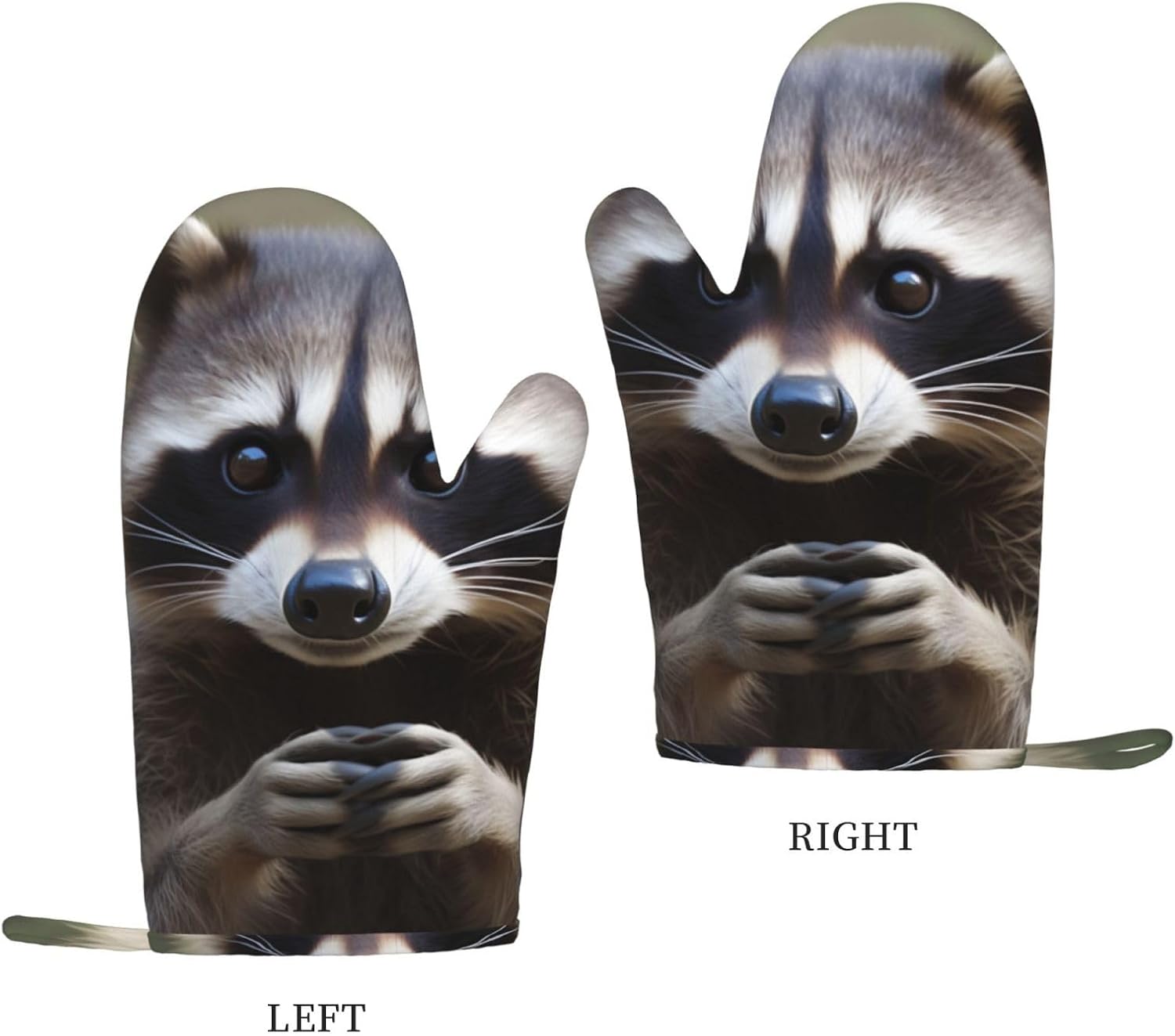 Cute Raccoon 4pcs Oven Mitts and Pot Holders Sets for Kitchen, Silicone Oven Gloves Non-Slip Potholders Hot Pads for Baking Cooking