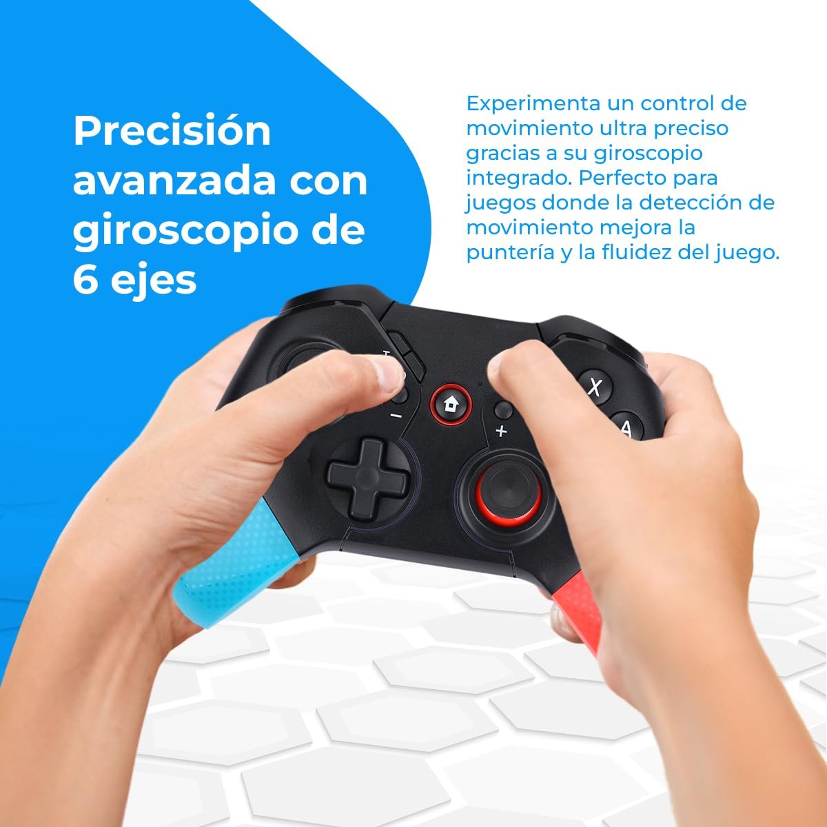 NK Manette Pro Switch sans fil - Wireless Pro Switch Controller avec fonction Macro/Wake/Turbo/Gyro Axis/Double Vibration/RGB Light - Noir/Rouge/Bleu