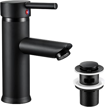 Hapilife Basin Mixer Taps Black Bathroom Sink Tap with Pop Up Waste Slotted