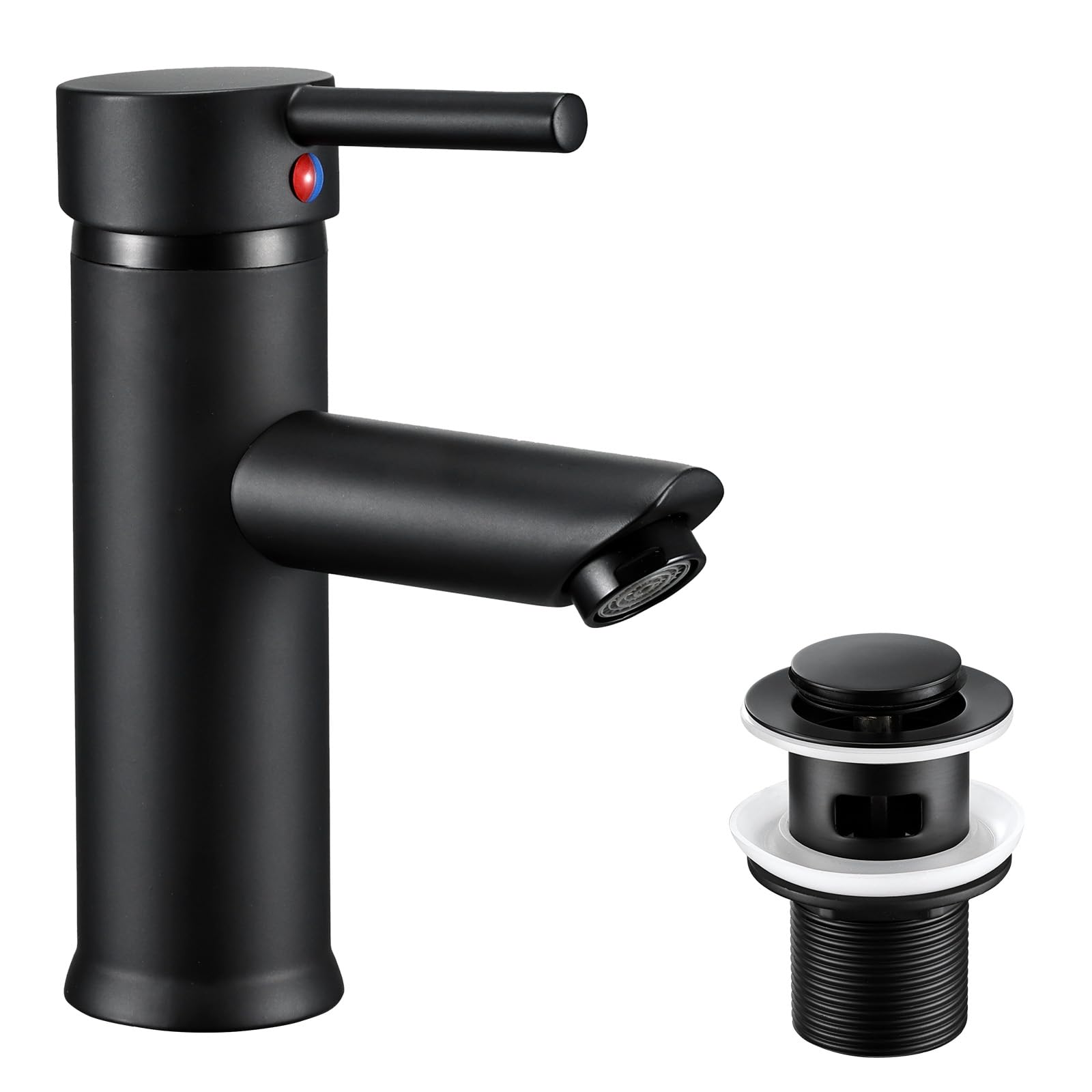 Hapilife Basin Mixer Taps Black Bathroom Sink Tap with Pop Up Waste Slotted