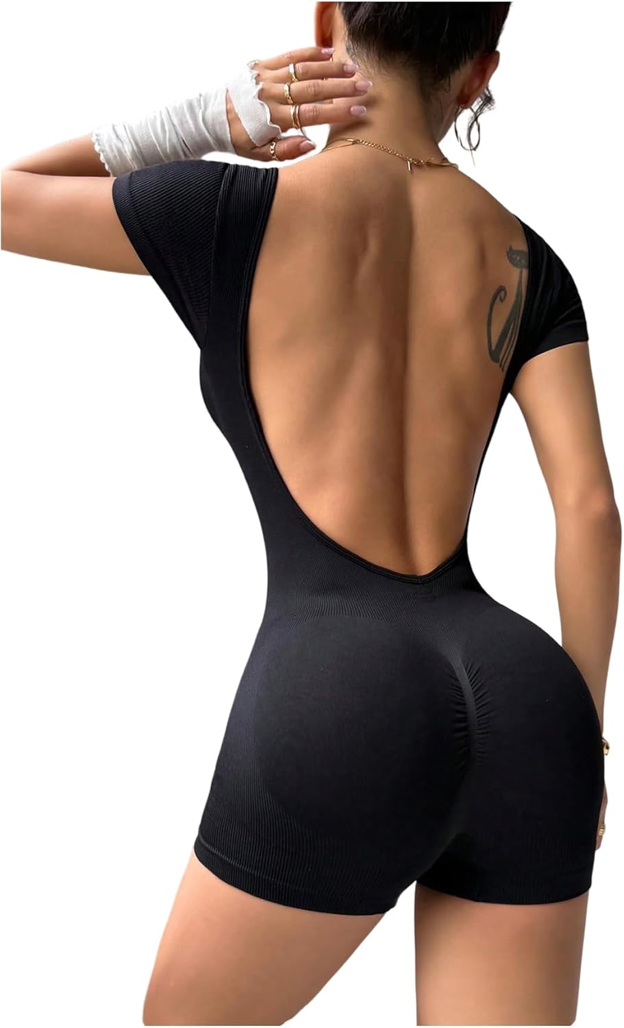 SweatyRocks Women's Athletic Romper Open Back One Piece Seamless Yoga Gym Workout Jumpsuit