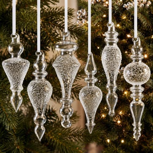 Seenelling 6 Pcs Clear Glass Finial Christmas Ornaments, 5-7 Inch