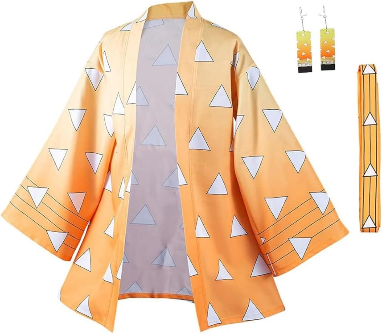 IOONCHI Tanjirou Robe Adult Green Plaid Cloak Kamado Tanjirou Cosplay Costume Color Block Kimono Cardigan Jacket Earrings Set