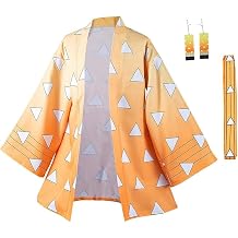 Tanjirou Robe Adult Green Plaid Cloak Kamado Tanjirou Cosplay Costume Color Block Kimono Cardigan Jacket Earrings Set