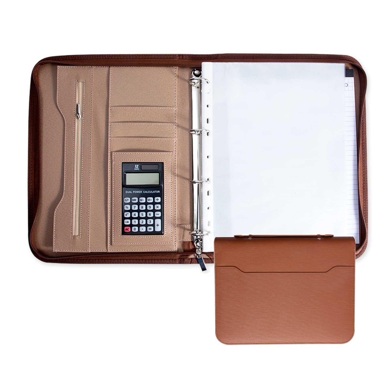 Cartella A4 Portadocumenti PU Pelle Cartelletta Portadocumenti Portablocco con Porta Penna Folio Cover Porta Documenti Organizer per Donna O Uomo (Color : Brown, Size : 12-Digit Calculator)
