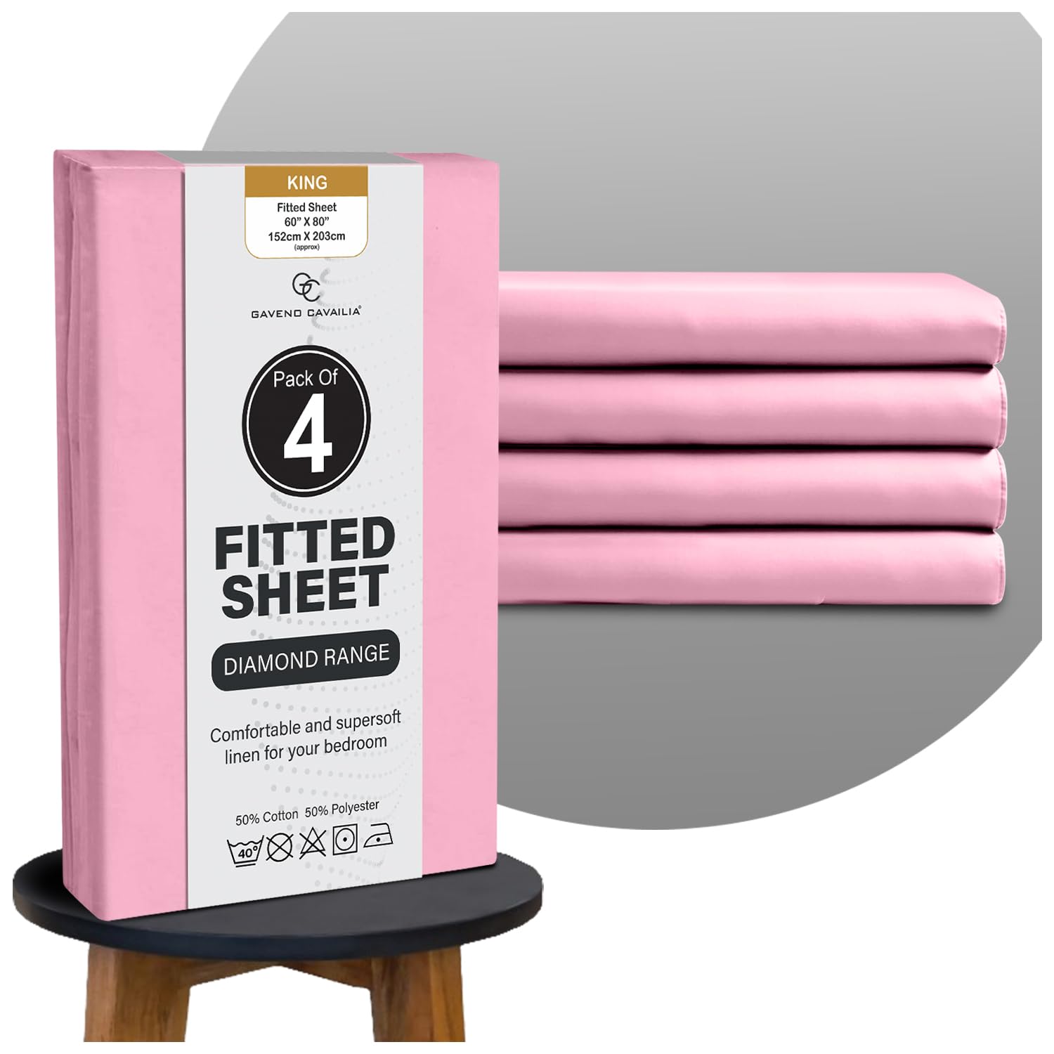 GC GAVENO CAVAILIA King Fitted Sheets 4 Pack 25 CM Deep Pocket - Pink