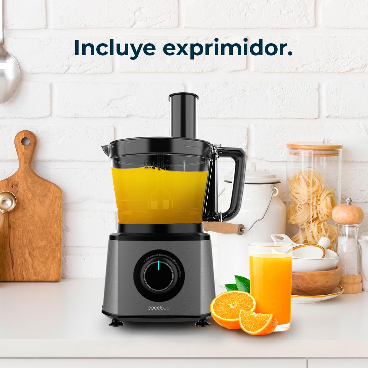 Cecotec Procesador de alimentos Paprika 1300 Full, 2000W de Potencia, Acero Inoxidable, 2 Velocidades, 3 Discos de corte, Incluye Bowl 3,5 L, Jarra 1,8 y Exprimidor