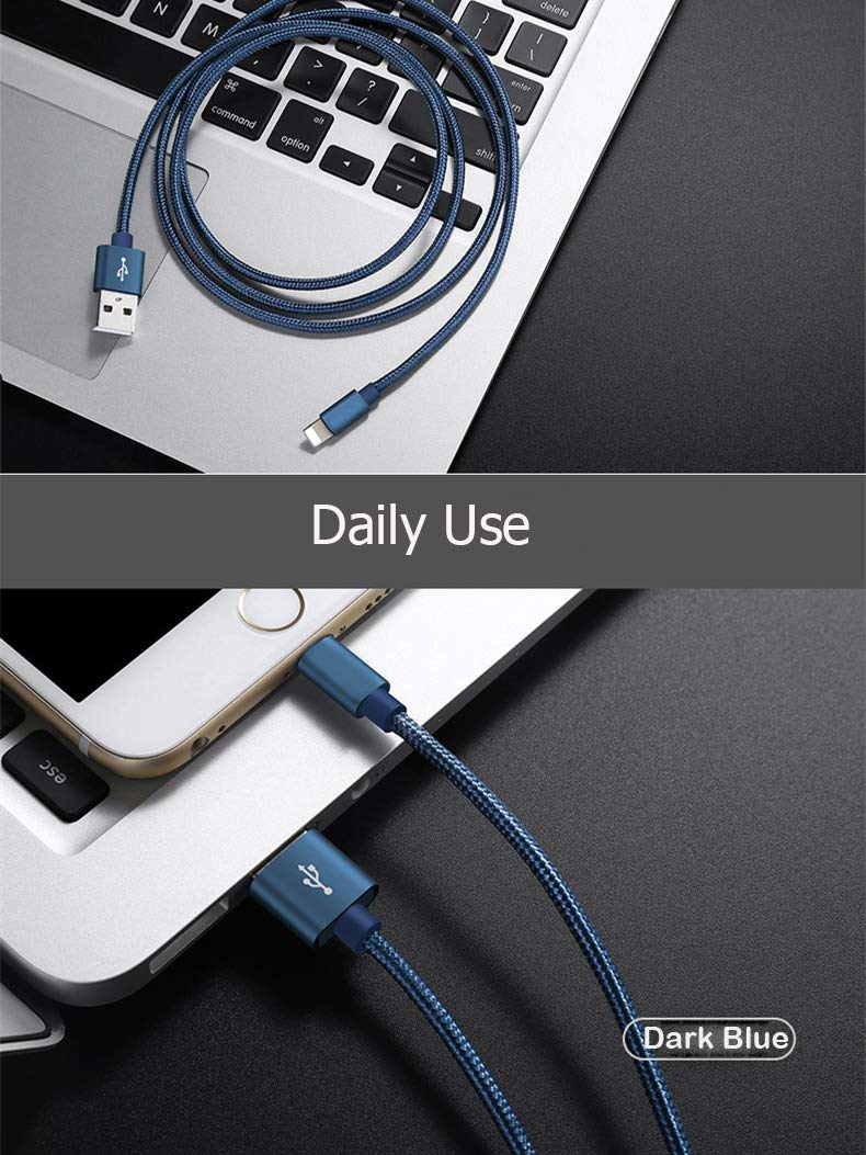 Cable cargador de teléfono, [2 unidades de 2 pies] de nailon trenzado de carga rápida USB 0.6M compatible con teléfono X 8 8 Plus 7 7 Plus 6s 6s Plus 6 6 Plus 5 5S 5C SE Air Mini y pantalla de 5