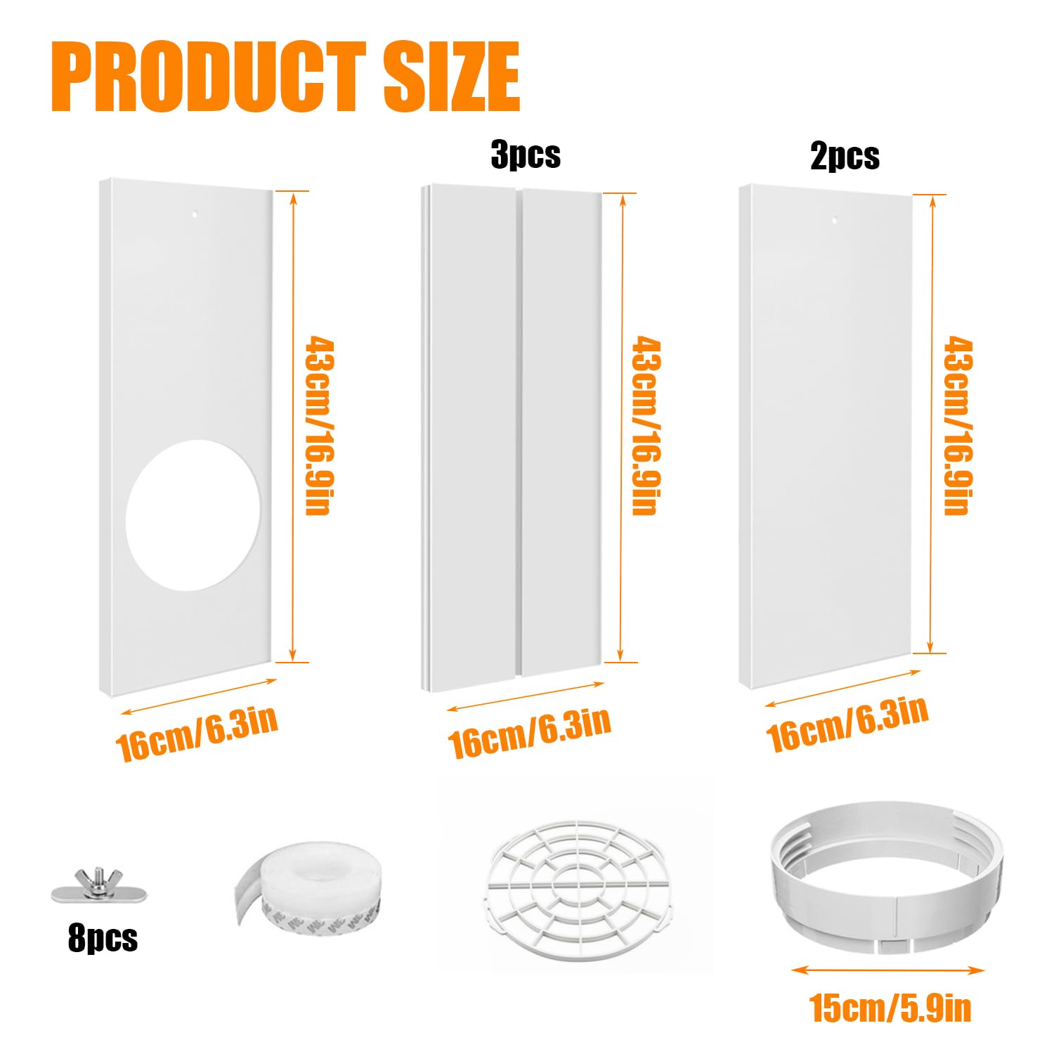 Finestra Scorrevole Mobile d'Aria Condizionatore Kit di Guarnizione | Kit per Pannello Finestra di Estensione con accoppiatore (Ø15cm, 43-230cm)